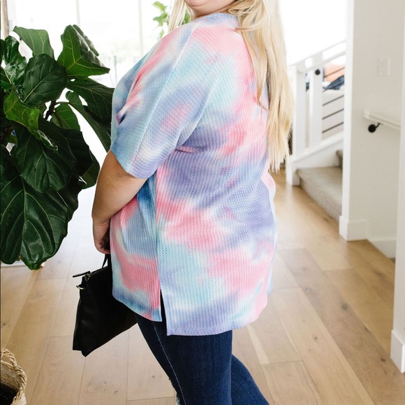 Clouds of Blue & Pink Tie Dye Waffle Knit Top - Picture 10 of 11